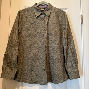 Duluth Trading Long Sleeve Button Up Women’s Size XL Green Purple Floral Print